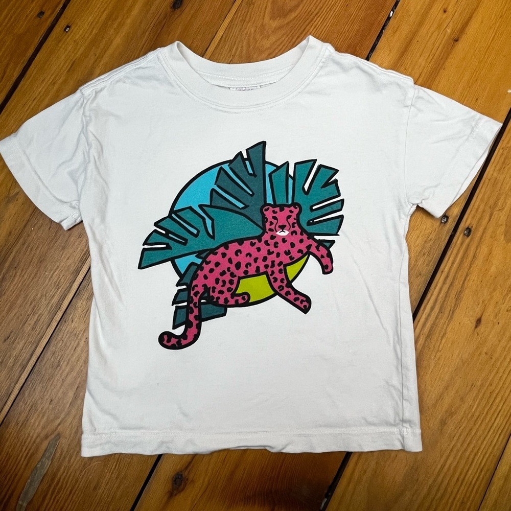 Hanna Andersson Toddler 3T Leopard Tropical Graphic Shirt Tee Short Sleeve